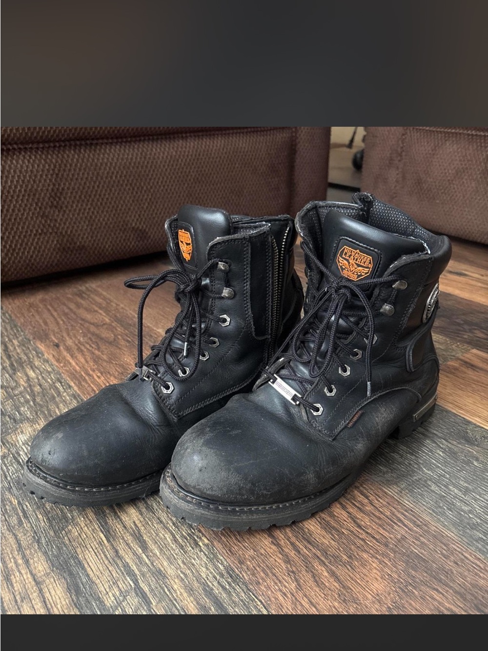 Men's Black Leather Harley-Davidson Lace-Up Work Boots